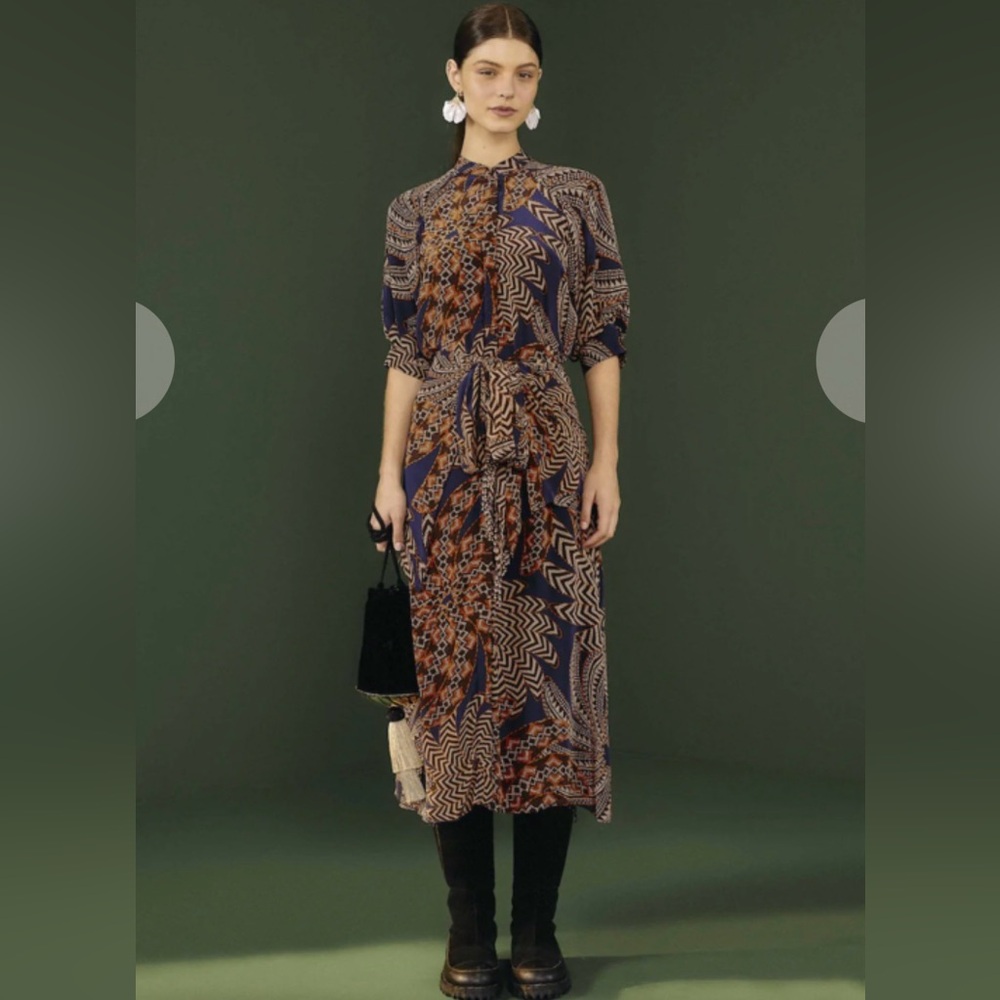 Farm Rio Yawanawa Vanahu Midi Dress NWT Large Boho Tribal Belted